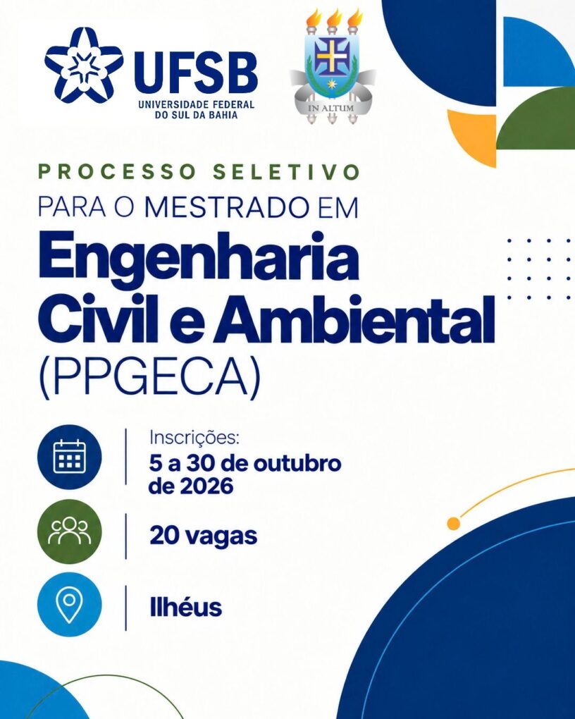 UFSB e UESC abrem seleção para Mestrado em Engenharia Civil e Ambiental
